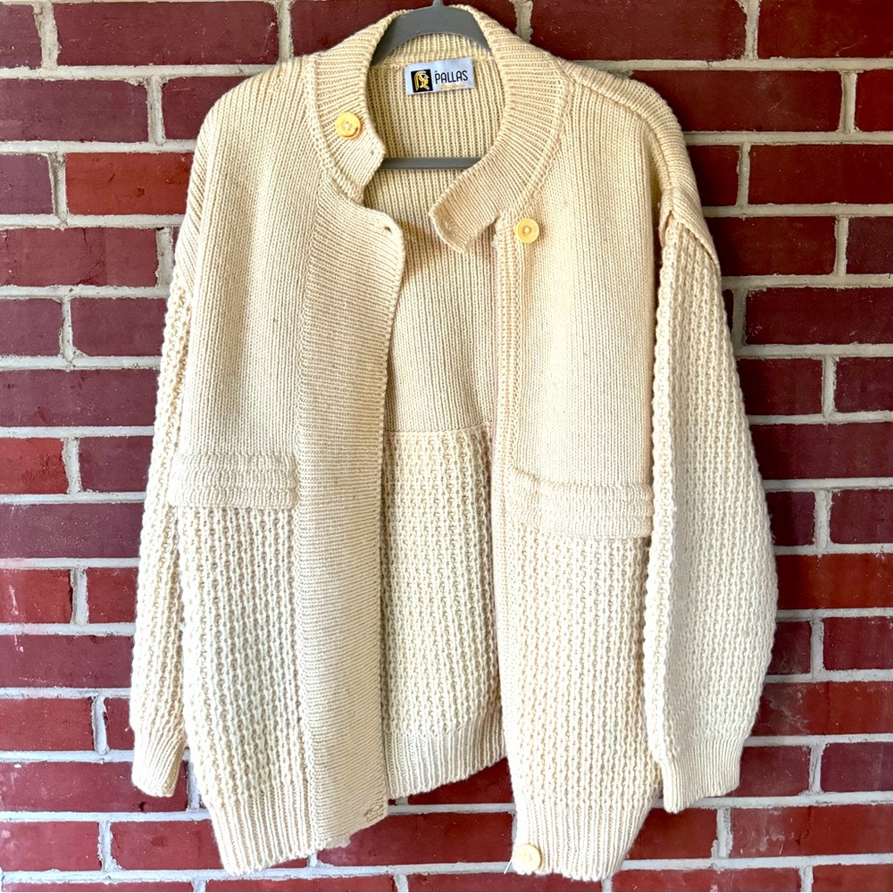 Vintage Pallas Sweater Pure New Wool Ireland Linen Zip Up Button Medium